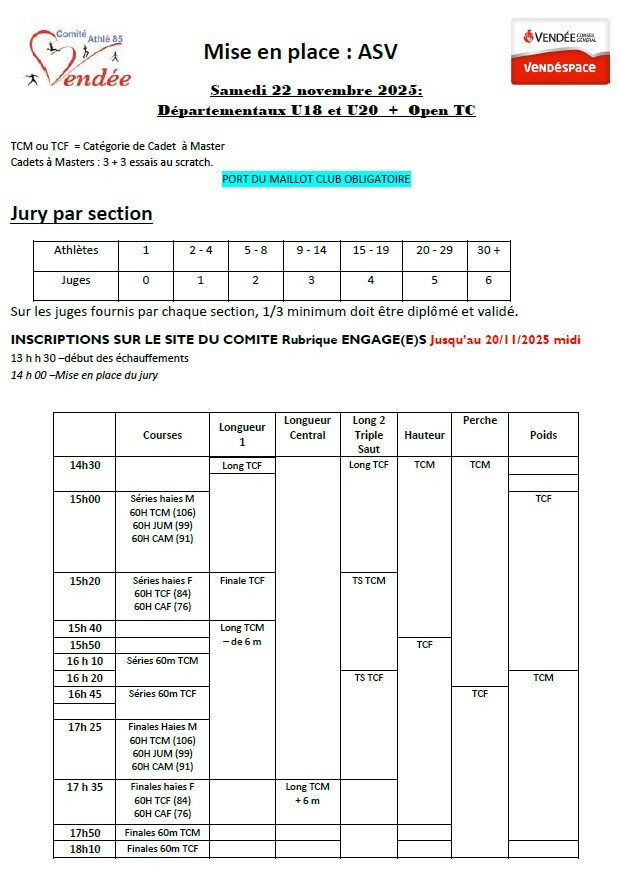Départementaux U18 et U20 + Open TC