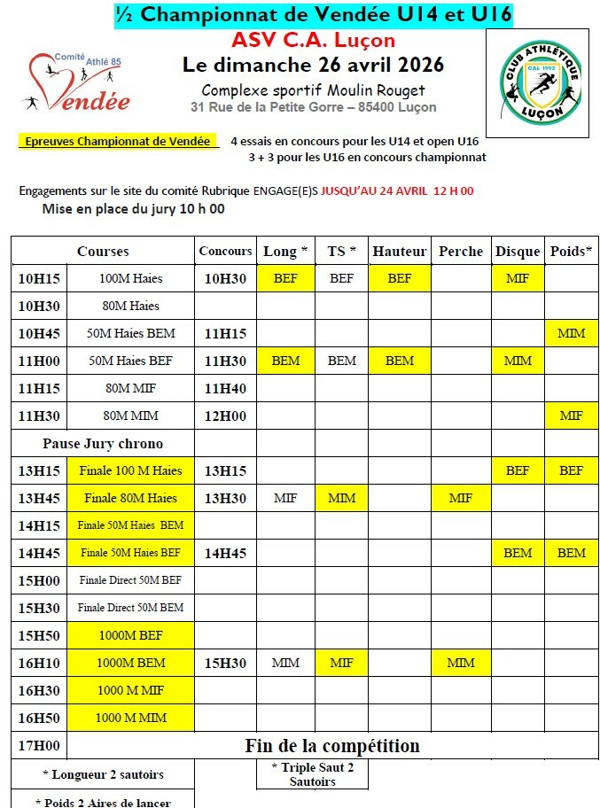 ½ programme  dep U14 et U16